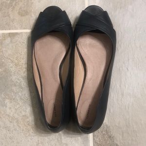 Land’s End Navy Blue Peep Toe Flats